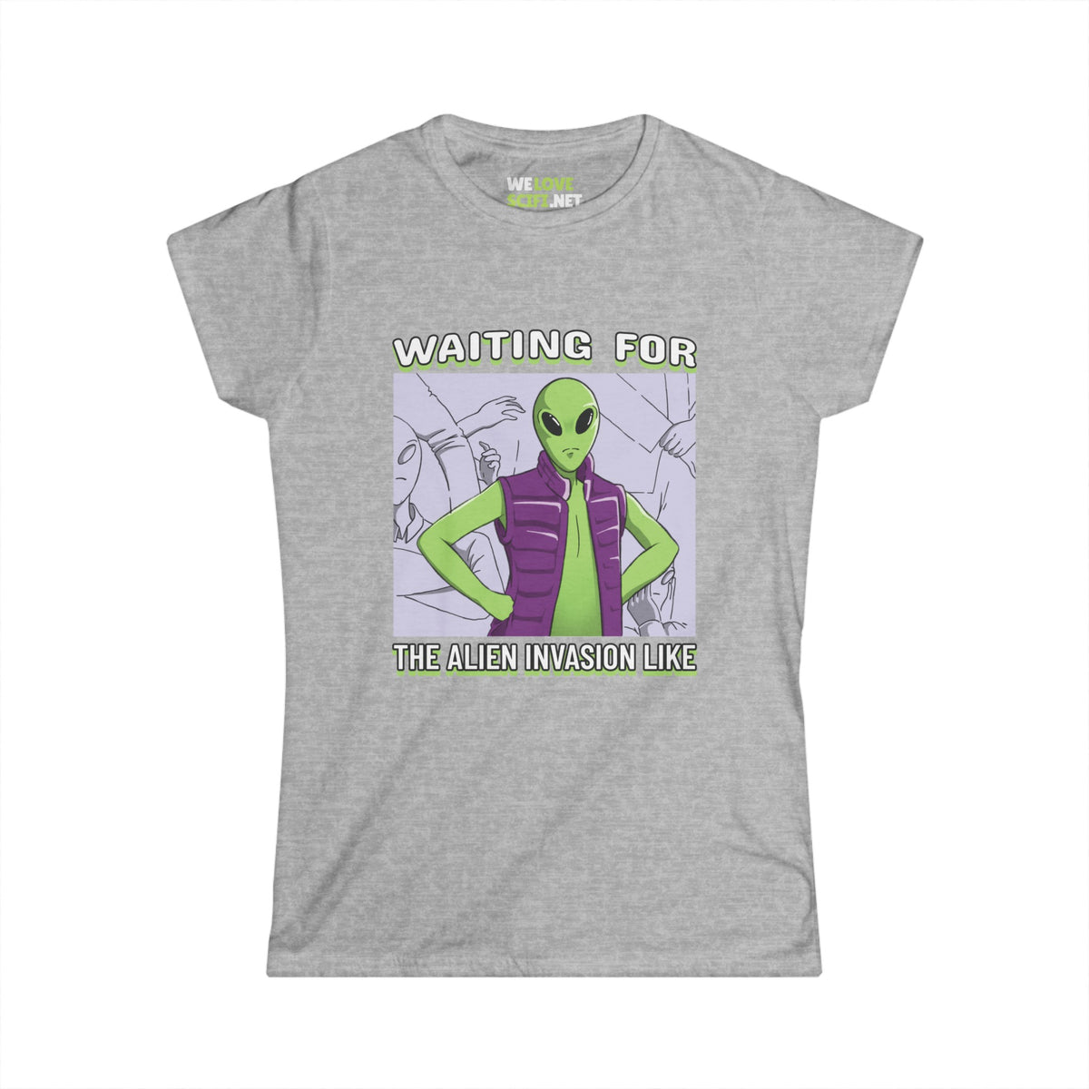 Waiting For Alien Invasion Meme Alien Woman's Tee-welovescifi.net
