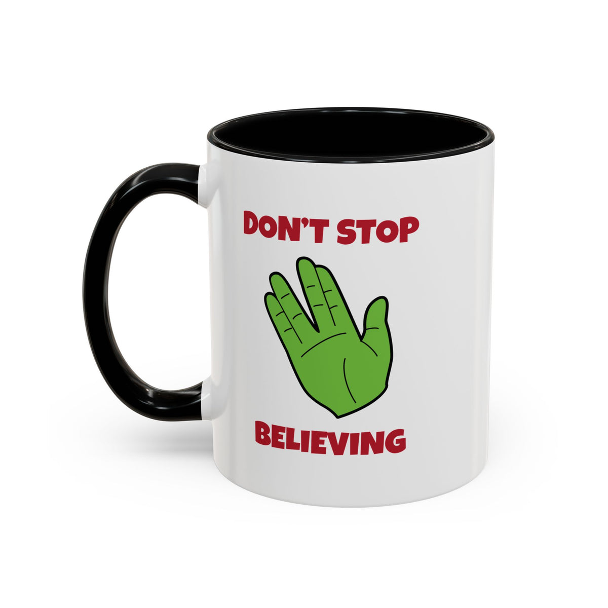 Don’t Stop Believing Funny Spock Christmas Accent Mug-welovescifi.net
