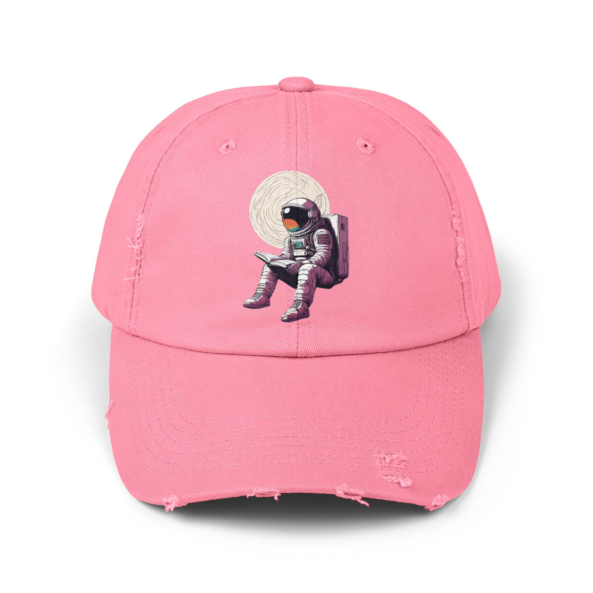 Space Art Cap Read That Book Astronaut Distressed Unisex Cap