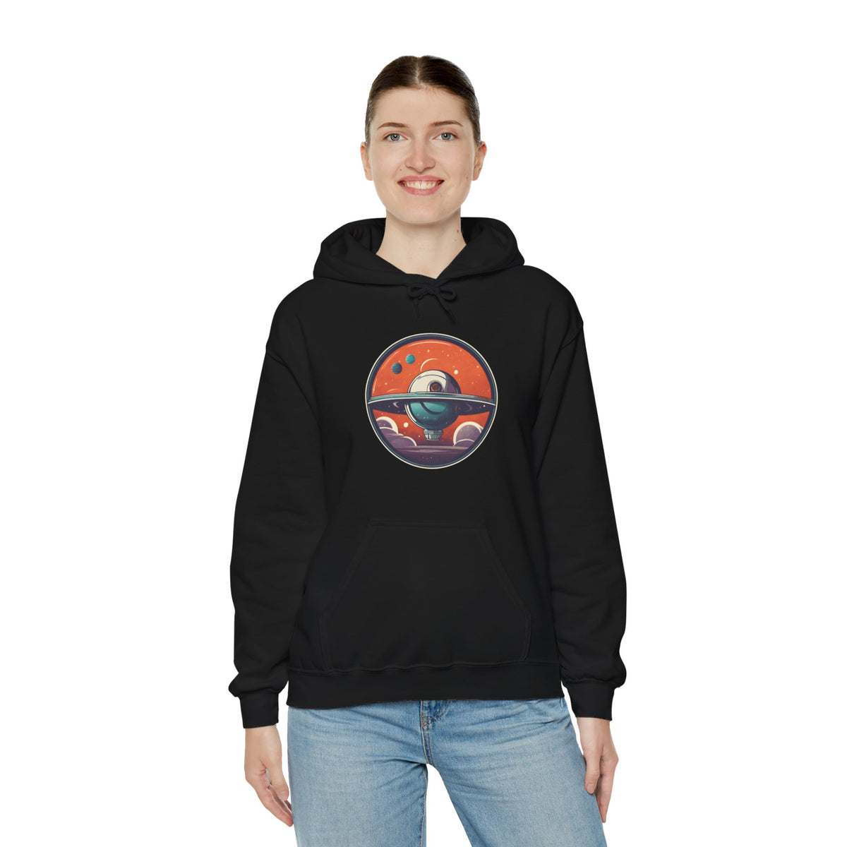 Here to Stay Space Art Hoodie – Sci-Fi Style Apparel