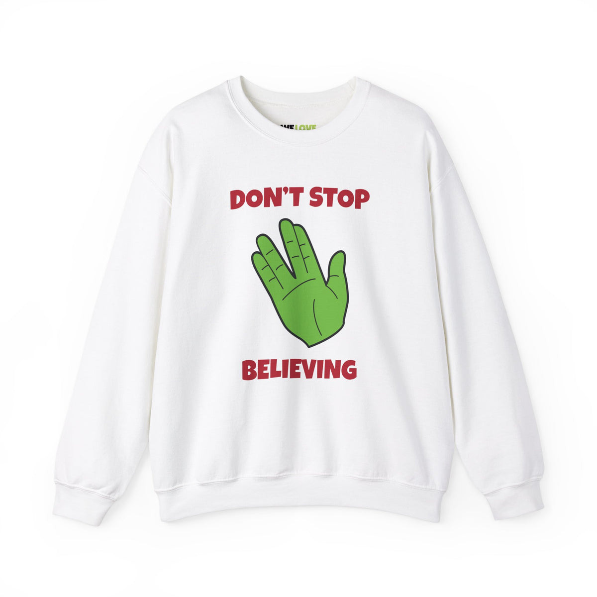 Don’t Stop Believing Funny Spock Christmas Crewneck Sweatshirt-welovescifi.net