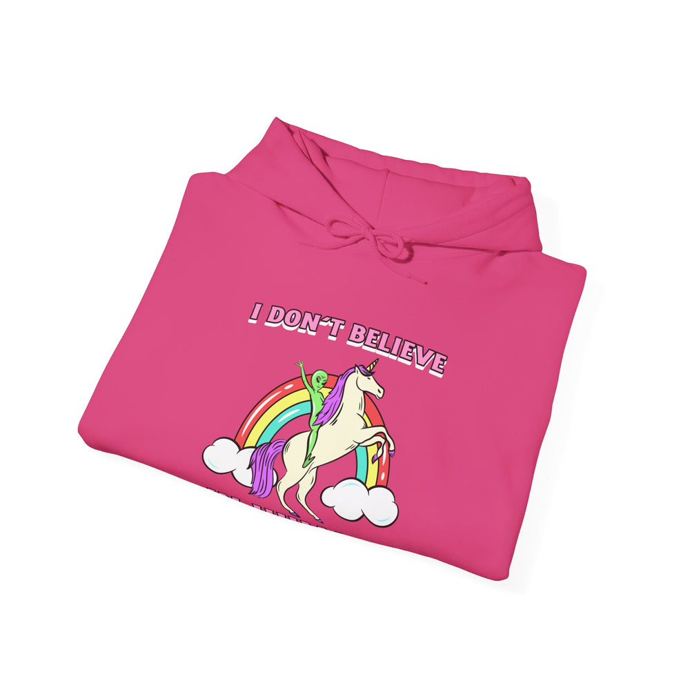 Funny Unicorn Hoodie: I Don't Believe in Humans Sci-Fi Alien