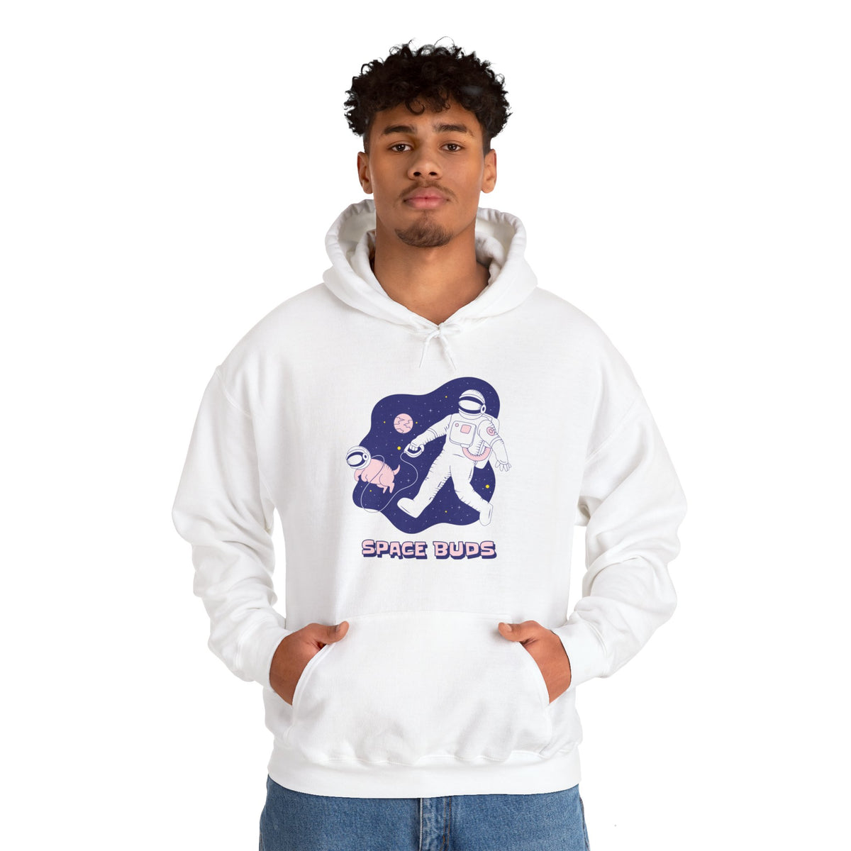 Space Buds Hoodie Funny Astronaut and Dog Sci-Fi Hoodie