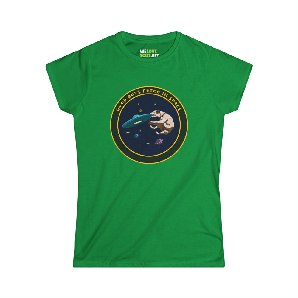 Good Boys Fetch In Space Funny UFO Woman's Tee-welovescifi