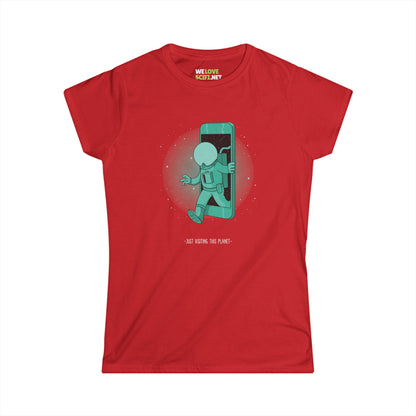 Visiting This Planet Funny Astronaut Woman's Tee-welovescifi.net