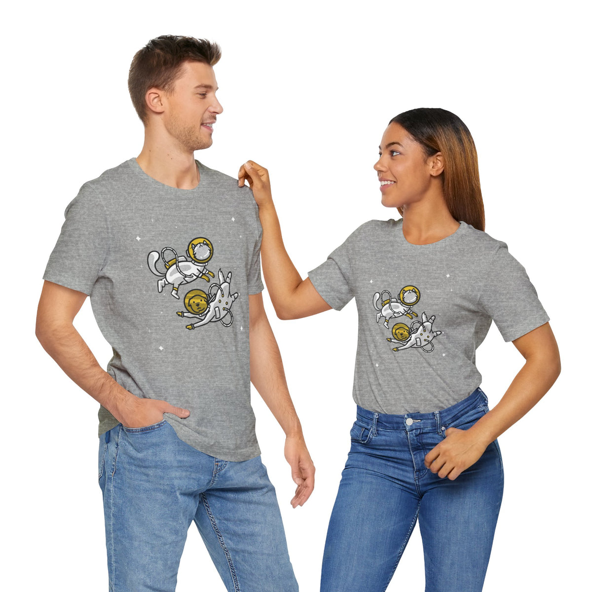 Space Buddies T-Shirt Funny Dog & Cat Astronaut Sci-Fi Tee