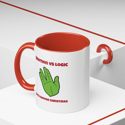 Emotion vs Logic Funny Spock Christmas Accent Mug-welovescifi.net