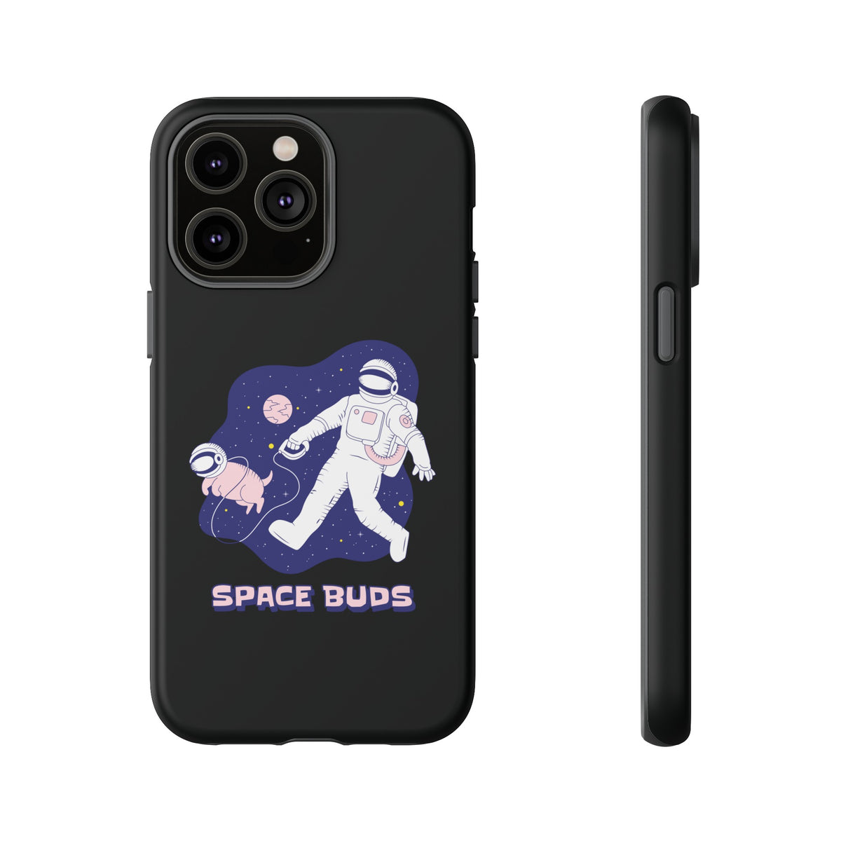 Space Buds iPhone Cases Fun Sci-Fi Astronaut & Dog Covers