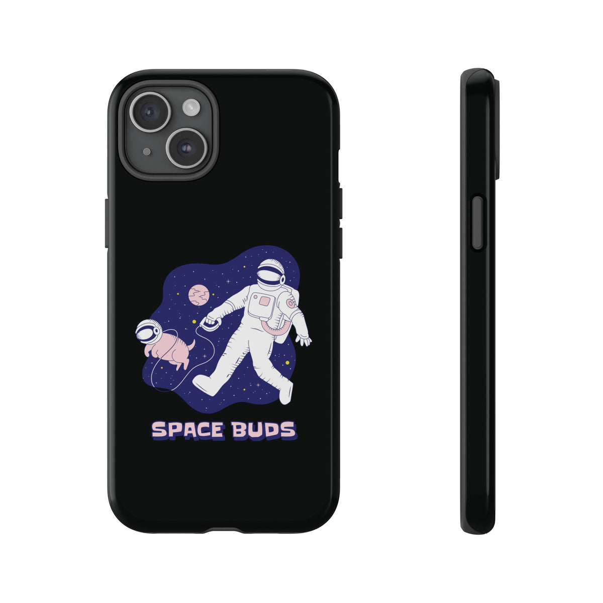 Space Buds iPhone Cases Fun Sci-Fi Astronaut & Dog Covers