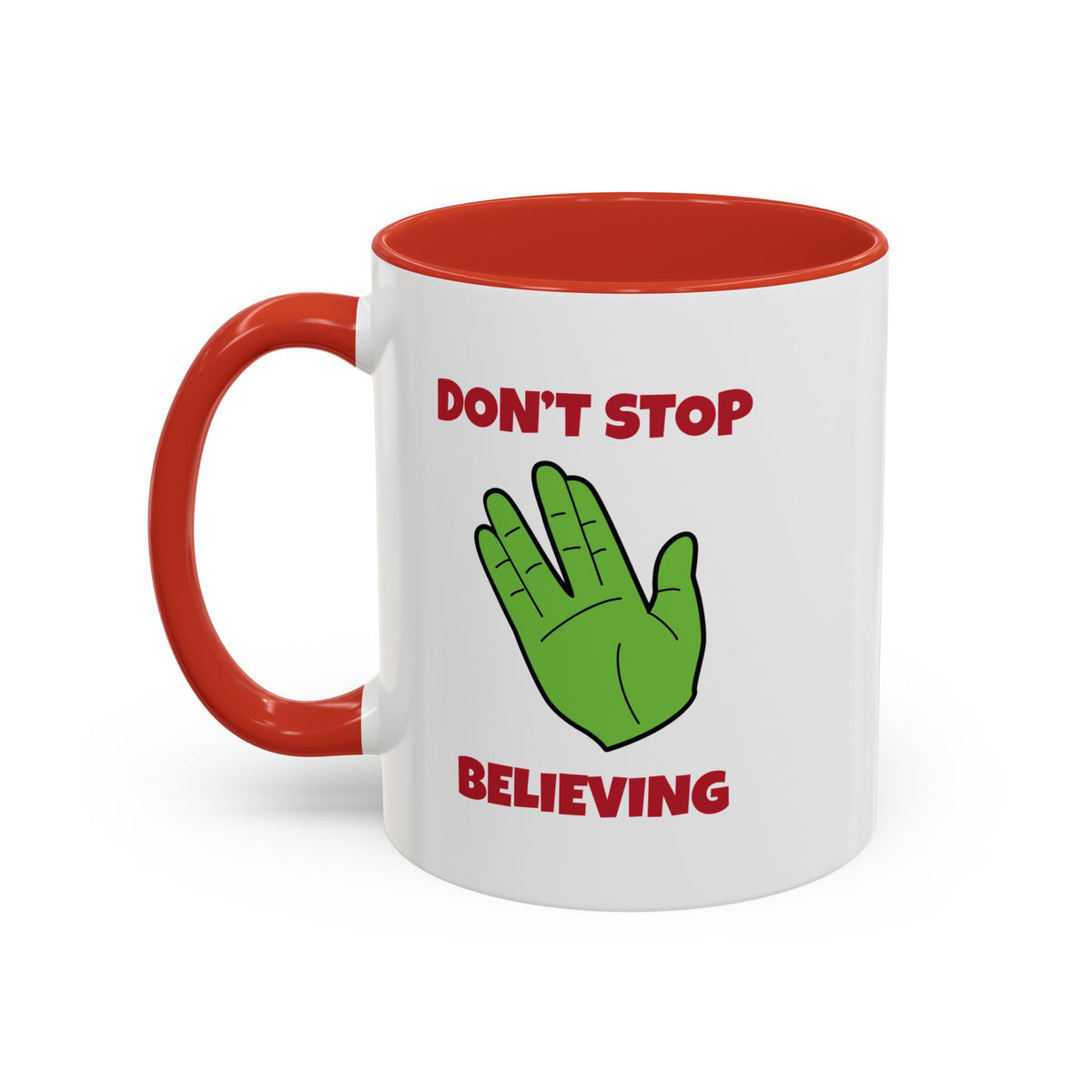 Don’t Stop Believing Funny Spock Christmas Accent Mug-welovescifi.net