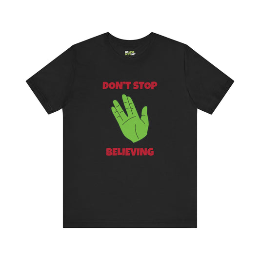 Don’t Stop Believing Funny Spock Christmas Unisex Tee-welovescifi.net