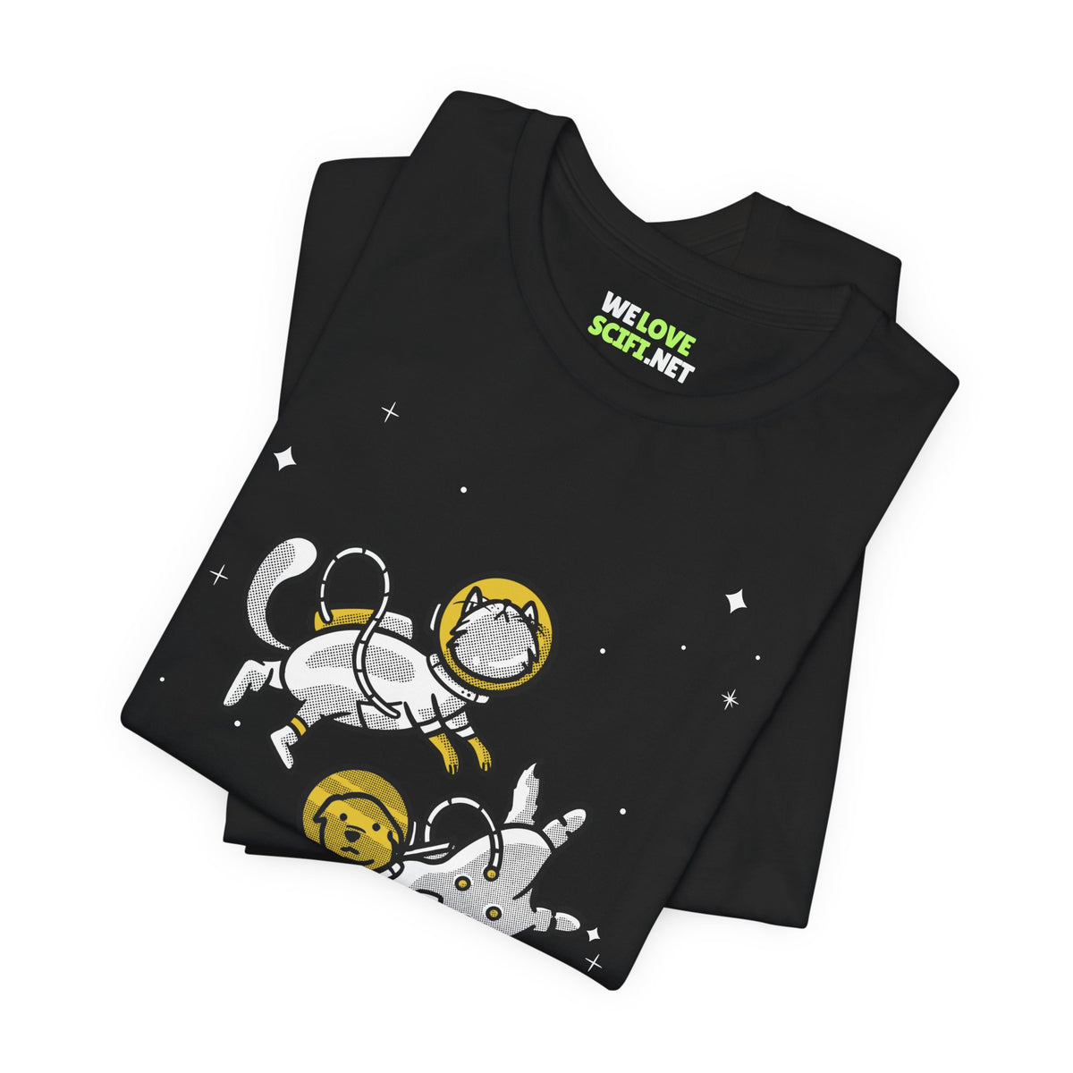 Space Buddies T-Shirt Funny Dog & Cat Astronaut Sci-Fi Tee