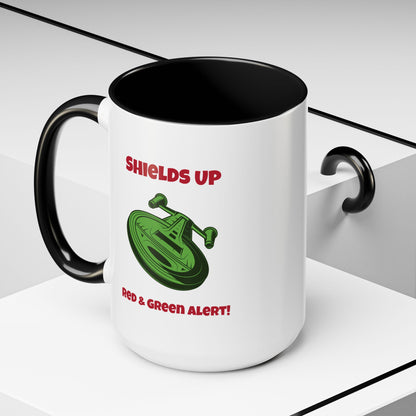 Red And Green Alert Funny SciFi Christmas Accent Mug-welovescifi.net