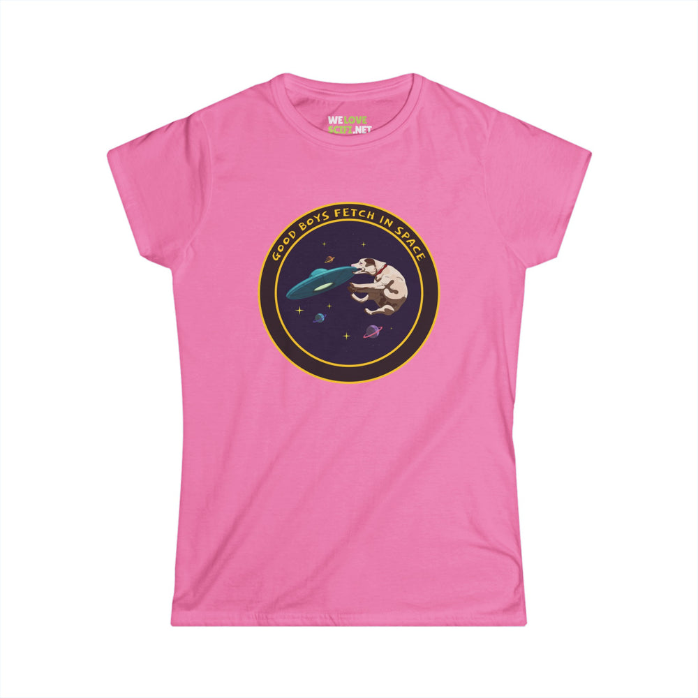 Good Boys Fetch In Space Funny UFO Woman's Tee-welovescifi