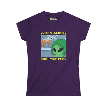 When Aliens Crush Your Party Meme Alien Woman's Tee-welovescifi.net