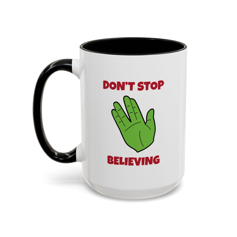 Don’t Stop Believing Funny Spock Christmas Accent Mug-welovescifi.net