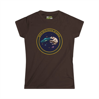 Good Boys Fetch In Space Funny UFO Woman's Tee-welovescifi