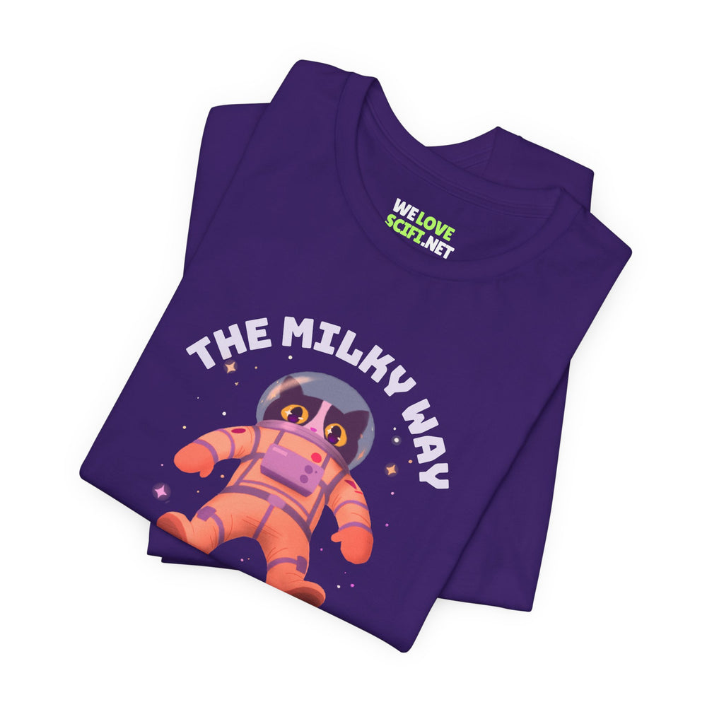 Funny Astronaut Cat Sci-Fi T-Shirt | Milky Way Design