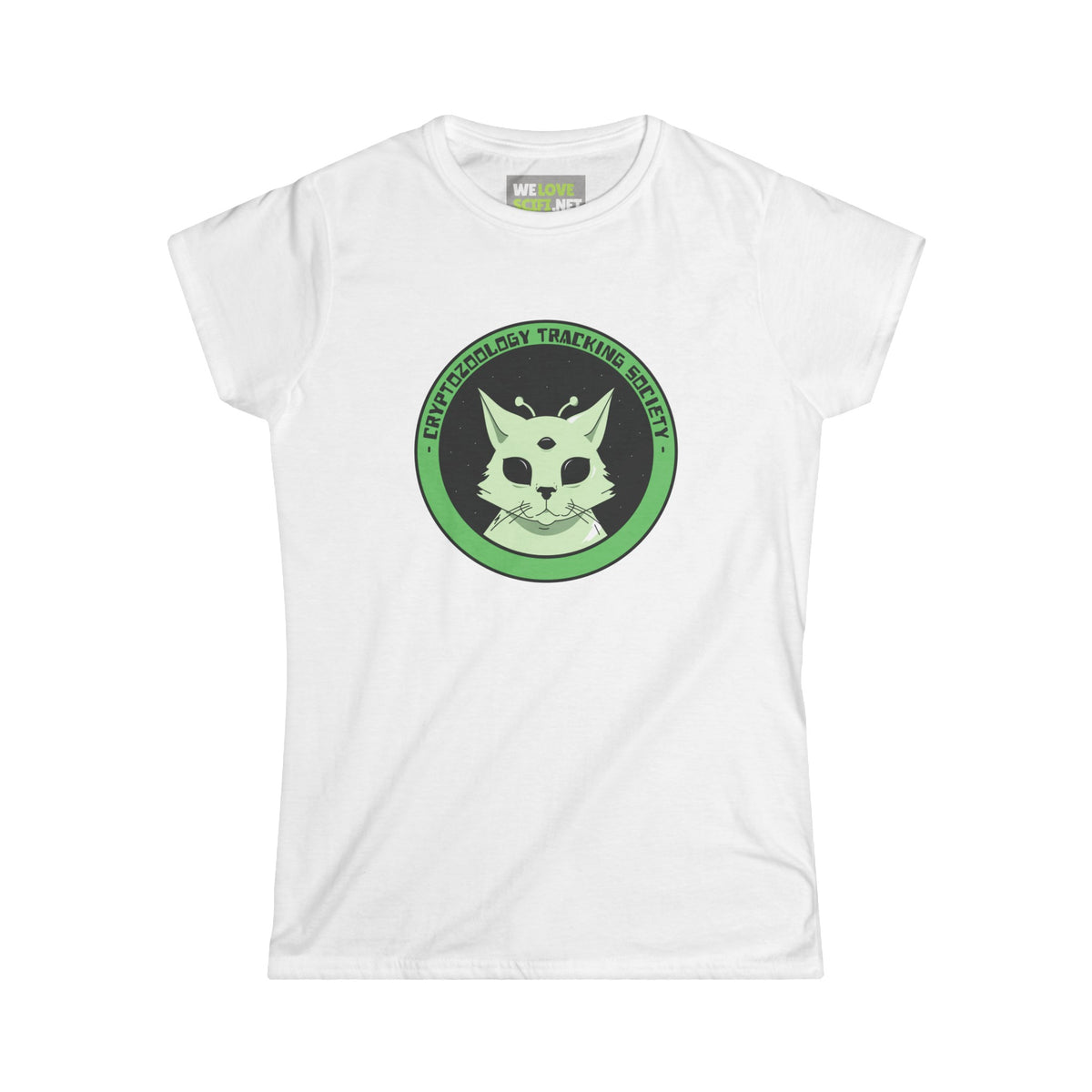 Cryptozoology Tracking Society Funny Cat Alien Woman's Tee