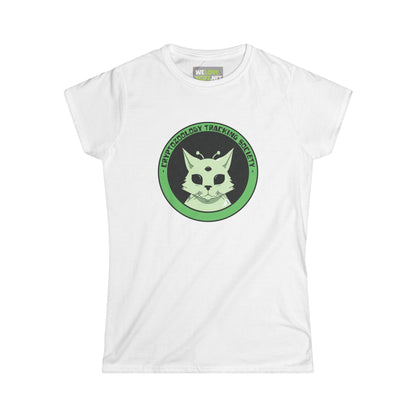 Cryptozoology Tracking Society Funny Cat Alien Woman's Tee