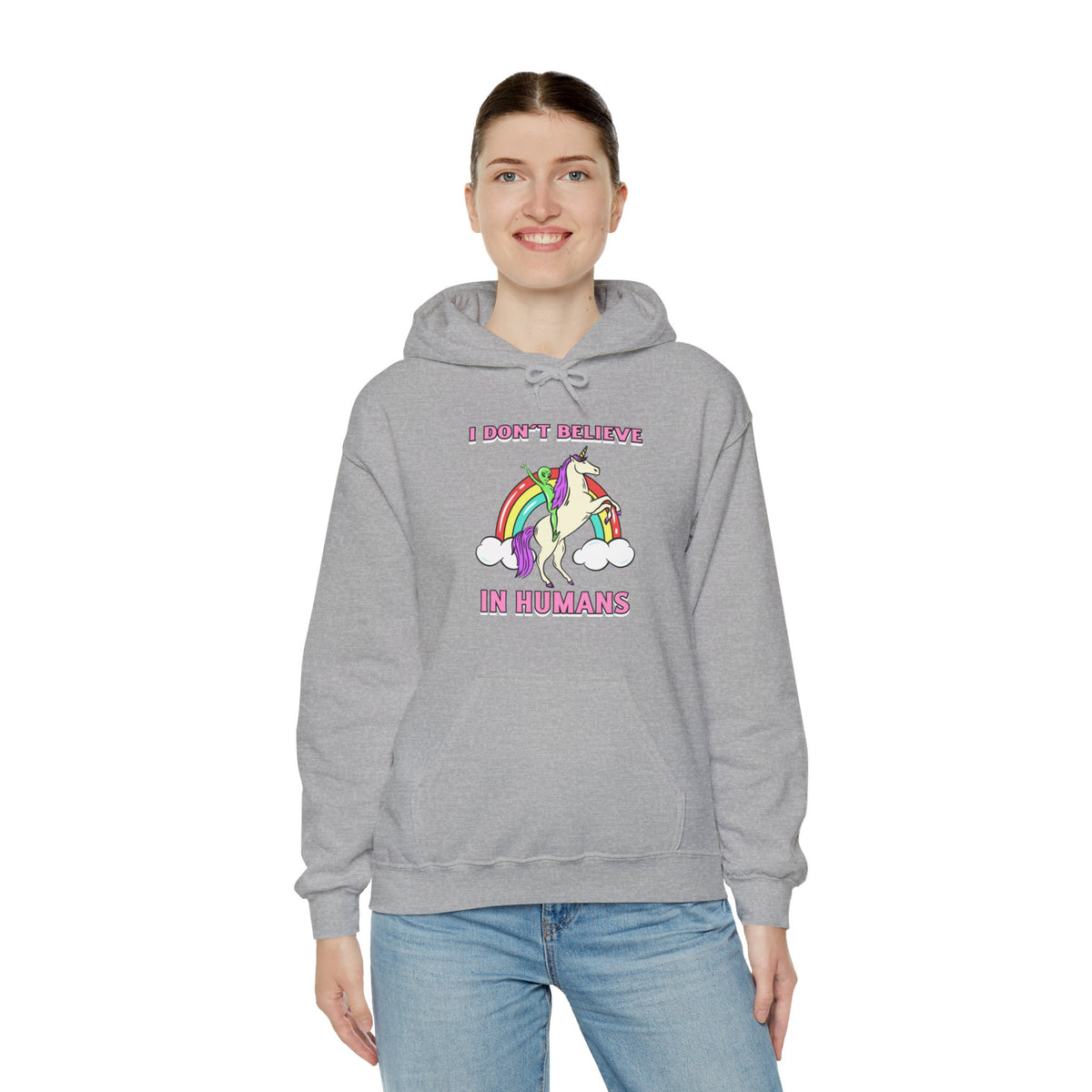 Funny Unicorn Hoodie: I Don't Believe in Humans Sci-Fi Alien