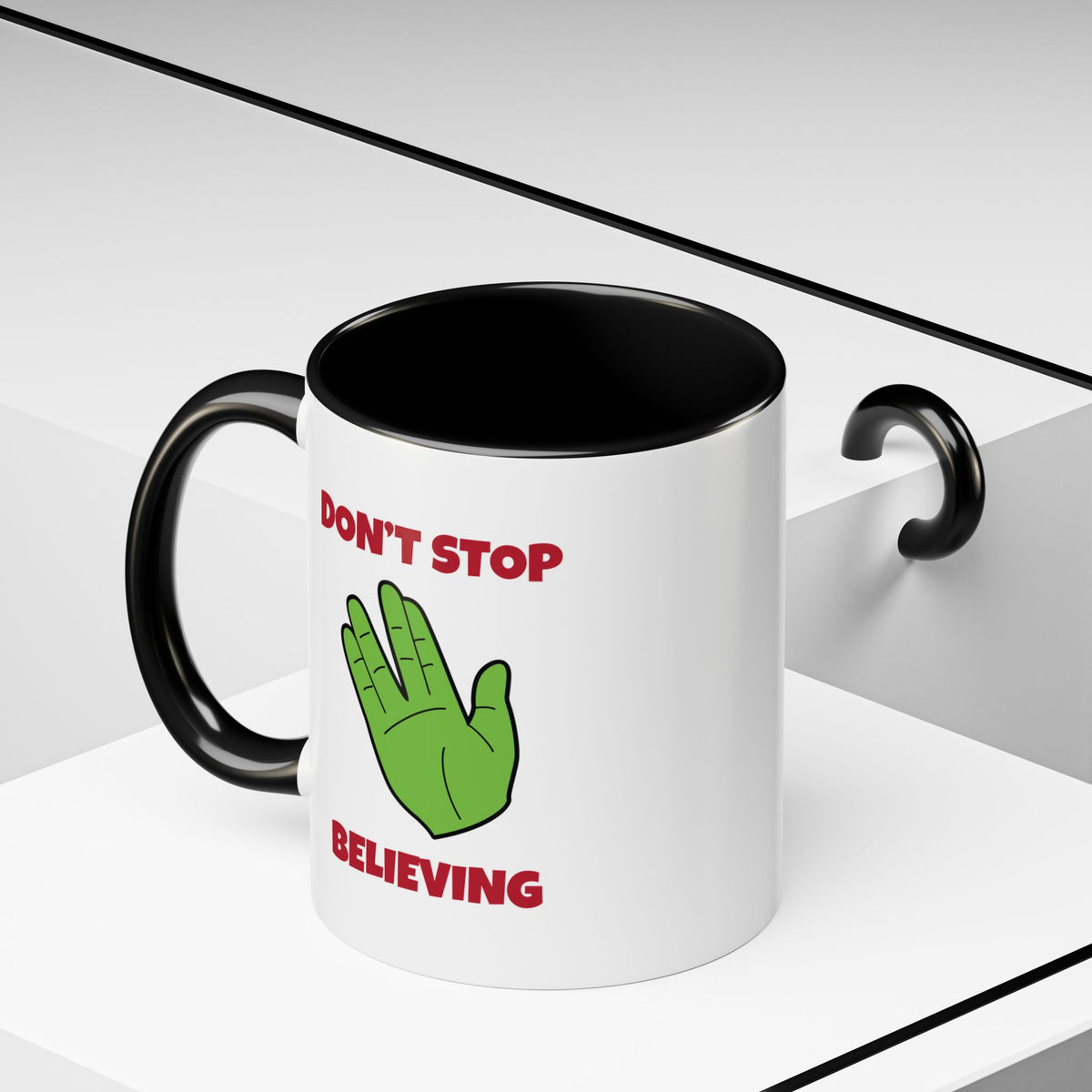 Don’t Stop Believing Funny Spock Christmas Accent Mug-welovescifi.net