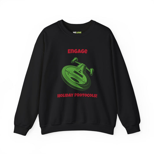 Holiday Protocols Funny SciFi Christmas Crewneck Sweatshirt-welovescifi.net