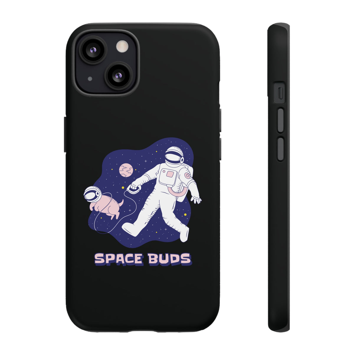 Space Buds iPhone Cases Fun Sci-Fi Astronaut & Dog Covers