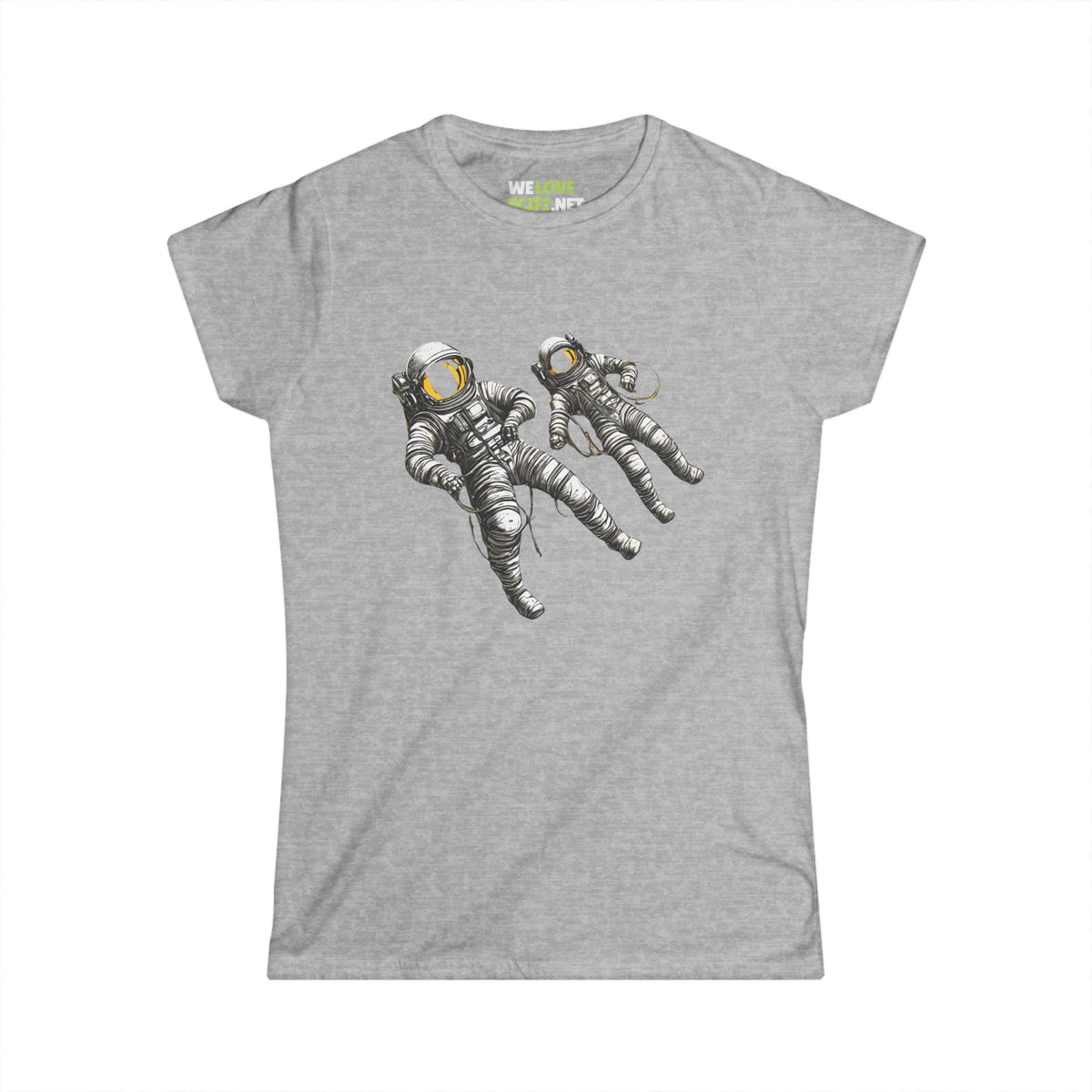 Astronauts Floating SciFi Woman's Tee-welovescifi.net