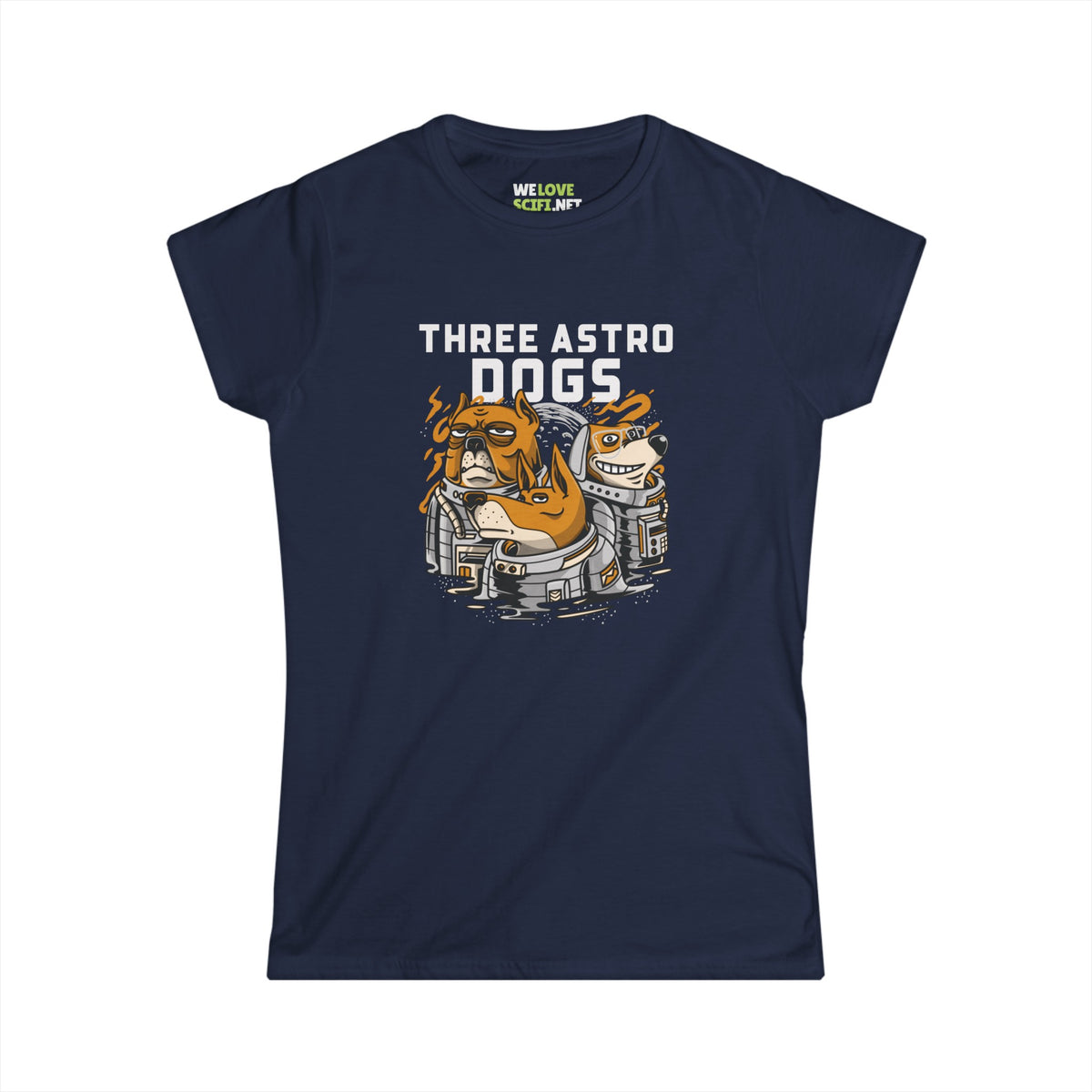 Three Astro Dogs Astronaut Woman's Tee-welovescifi.net