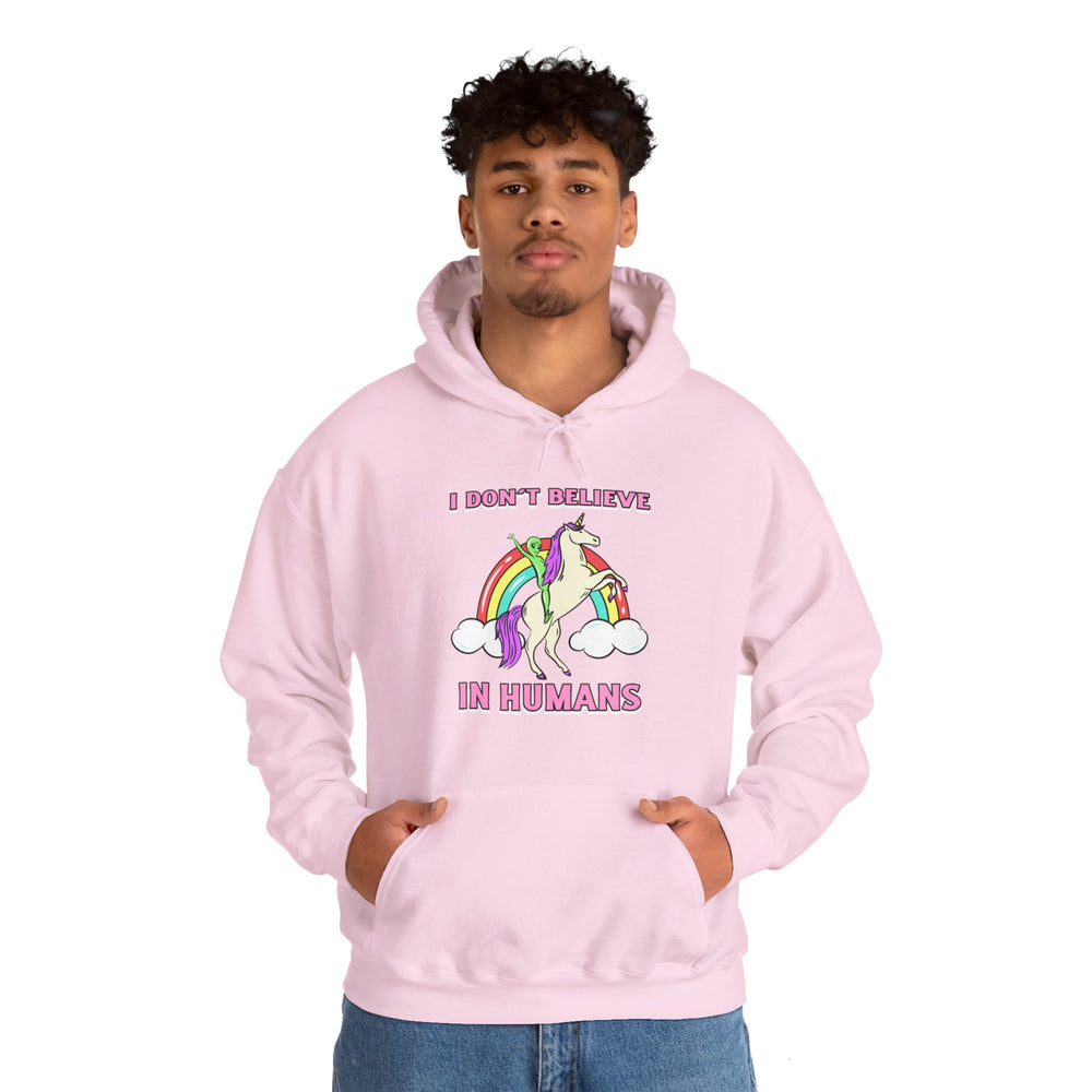 Funny Unicorn Hoodie: I Don't Believe in Humans Sci-Fi Alien