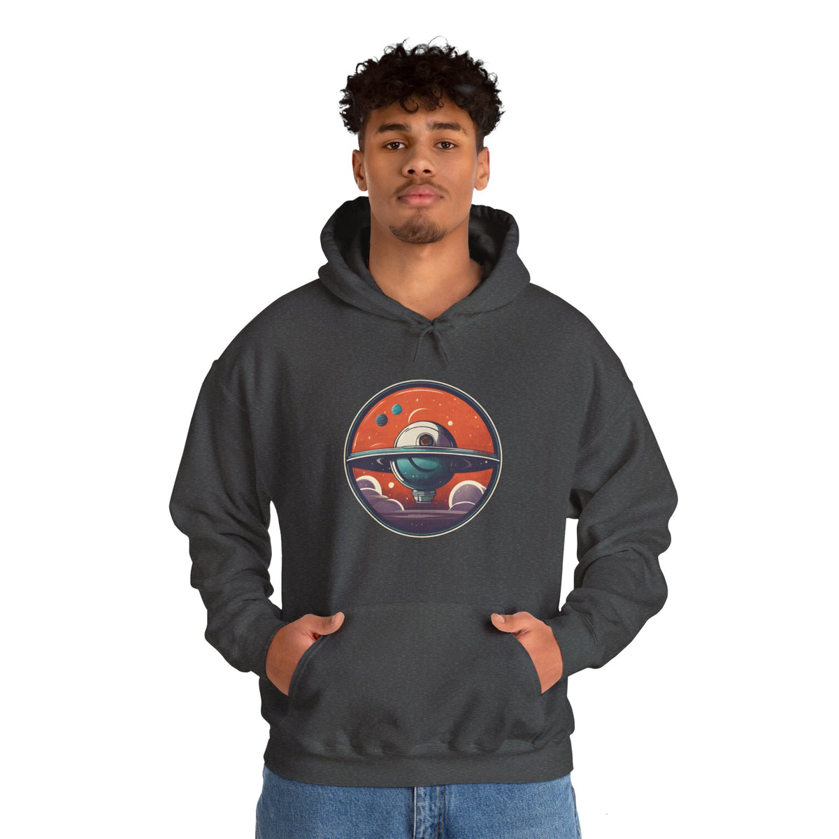 Here to Stay Space Art Hoodie – Sci-Fi Style Apparel