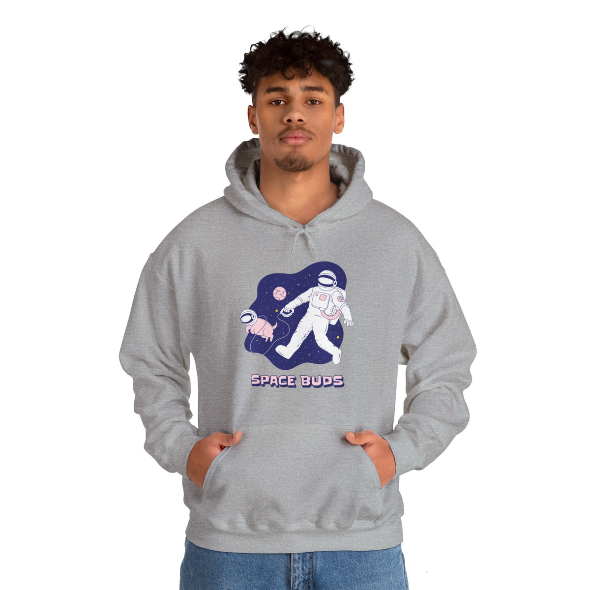 Space Buds Hoodie Funny Astronaut and Dog Sci-Fi Hoodie