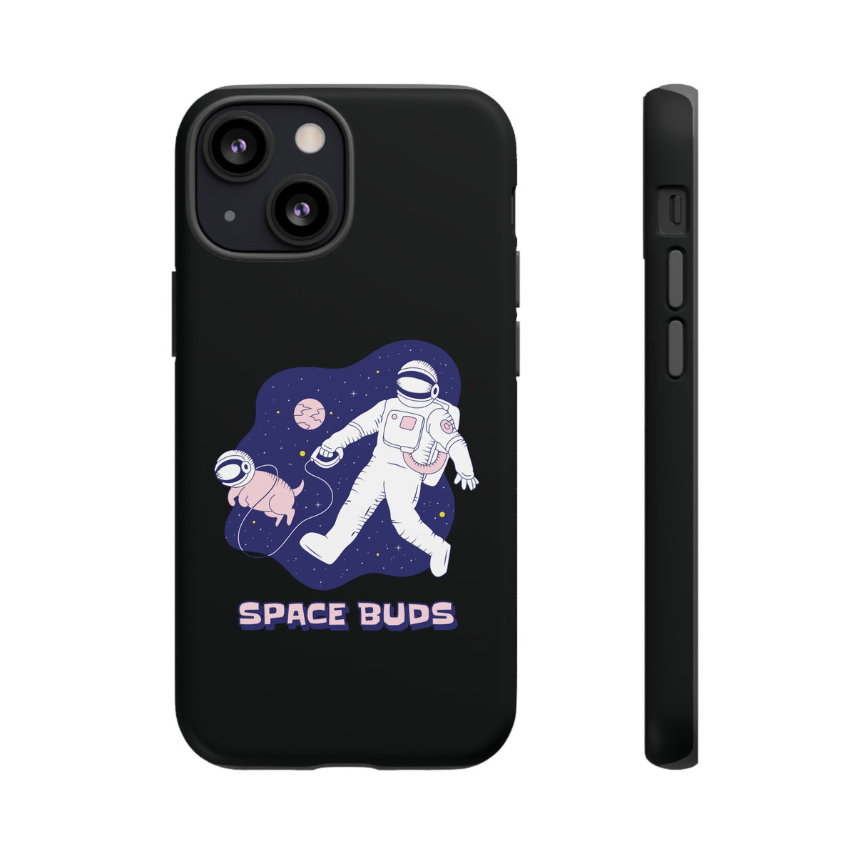 Space Buds iPhone Cases Fun Sci-Fi Astronaut & Dog Covers