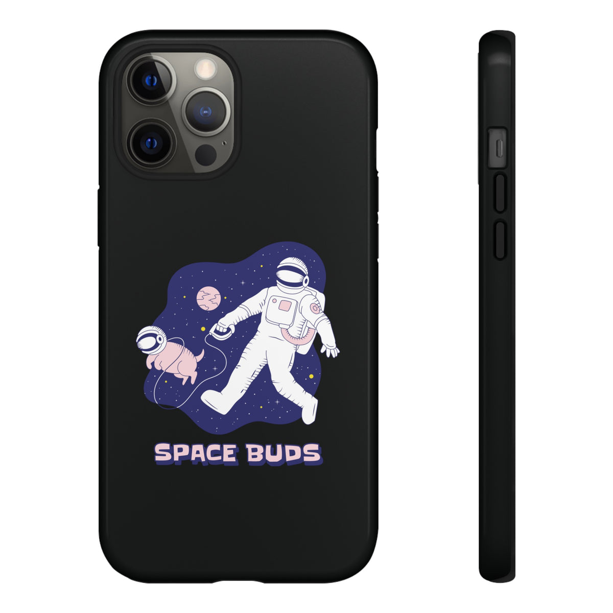 Space Buds iPhone Cases Fun Sci-Fi Astronaut & Dog Covers