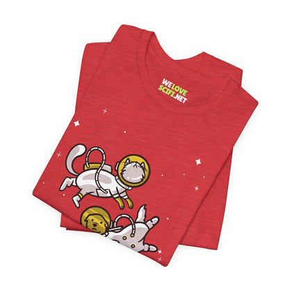 Space Buddies T-Shirt Funny Dog & Cat Astronaut Sci-Fi Tee