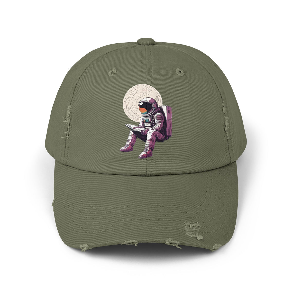 Space Art Cap Read That Book Astronaut Distressed Unisex Cap