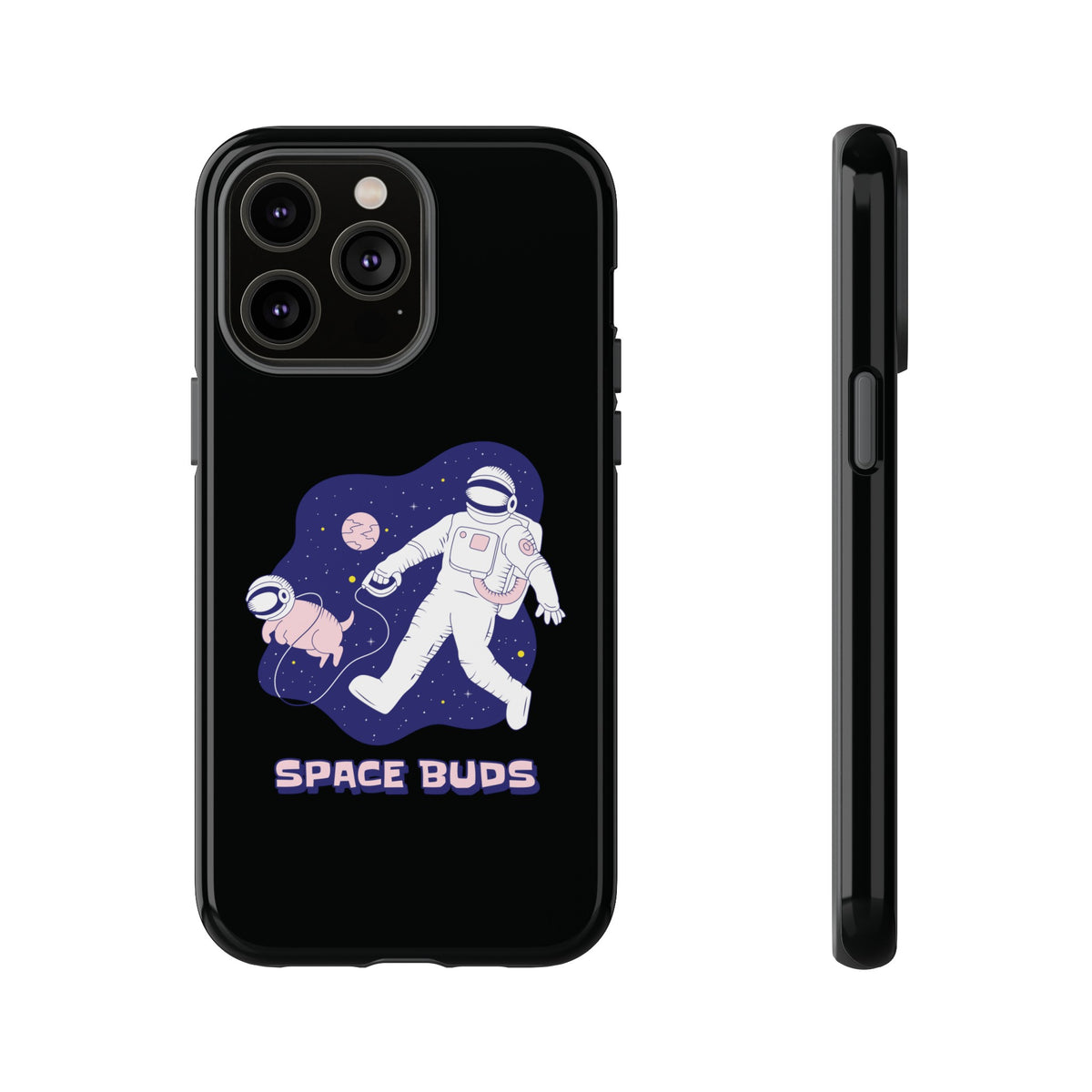 Space Buds iPhone Cases Fun Sci-Fi Astronaut & Dog Covers