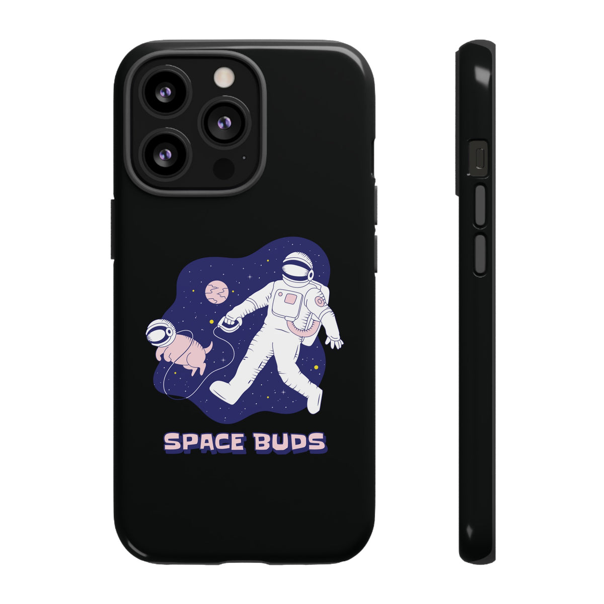 Space Buds iPhone Cases Fun Sci-Fi Astronaut & Dog Covers