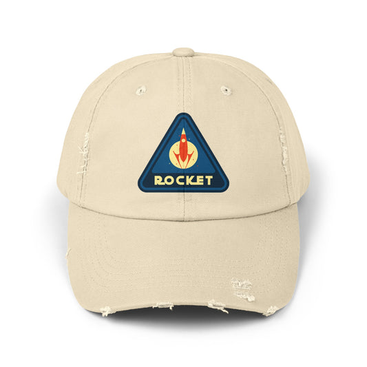 Shop Rocket Sign Distressed Cap | Unique Sci-Fi Hat 