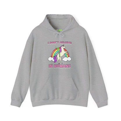 Funny Unicorn Hoodie: I Don't Believe in Humans Sci-Fi Alien