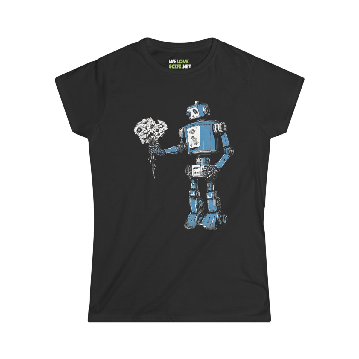 You Never Bring Me Flowers SpaceArt Robot Woman's Tee-welovescifi.net