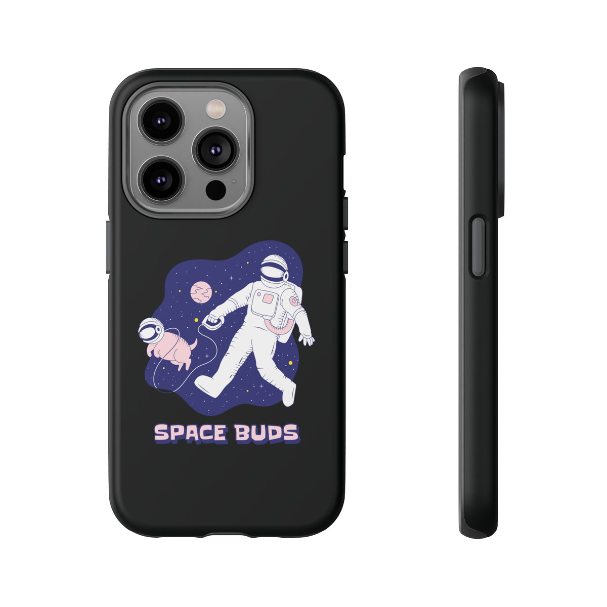 Space Buds iPhone Cases Fun Sci-Fi Astronaut & Dog Covers