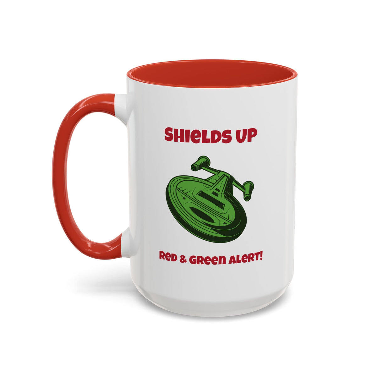 Red And Green Alert Funny SciFi Christmas Accent Mug-welovescifi.net