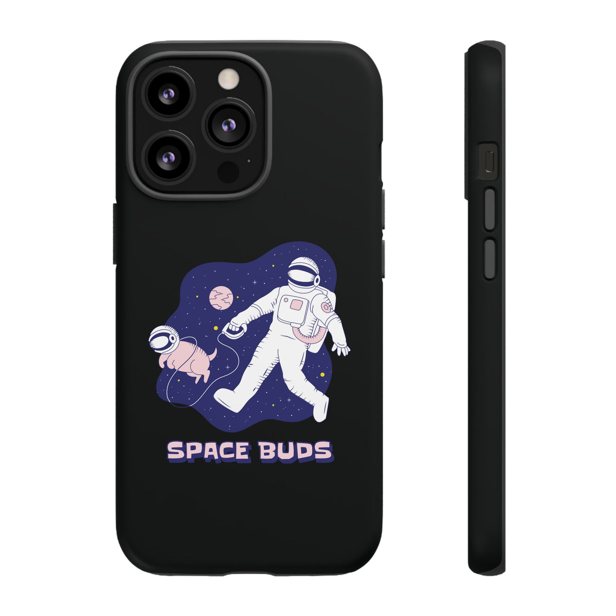 Space Buds iPhone Cases Fun Sci-Fi Astronaut & Dog Covers