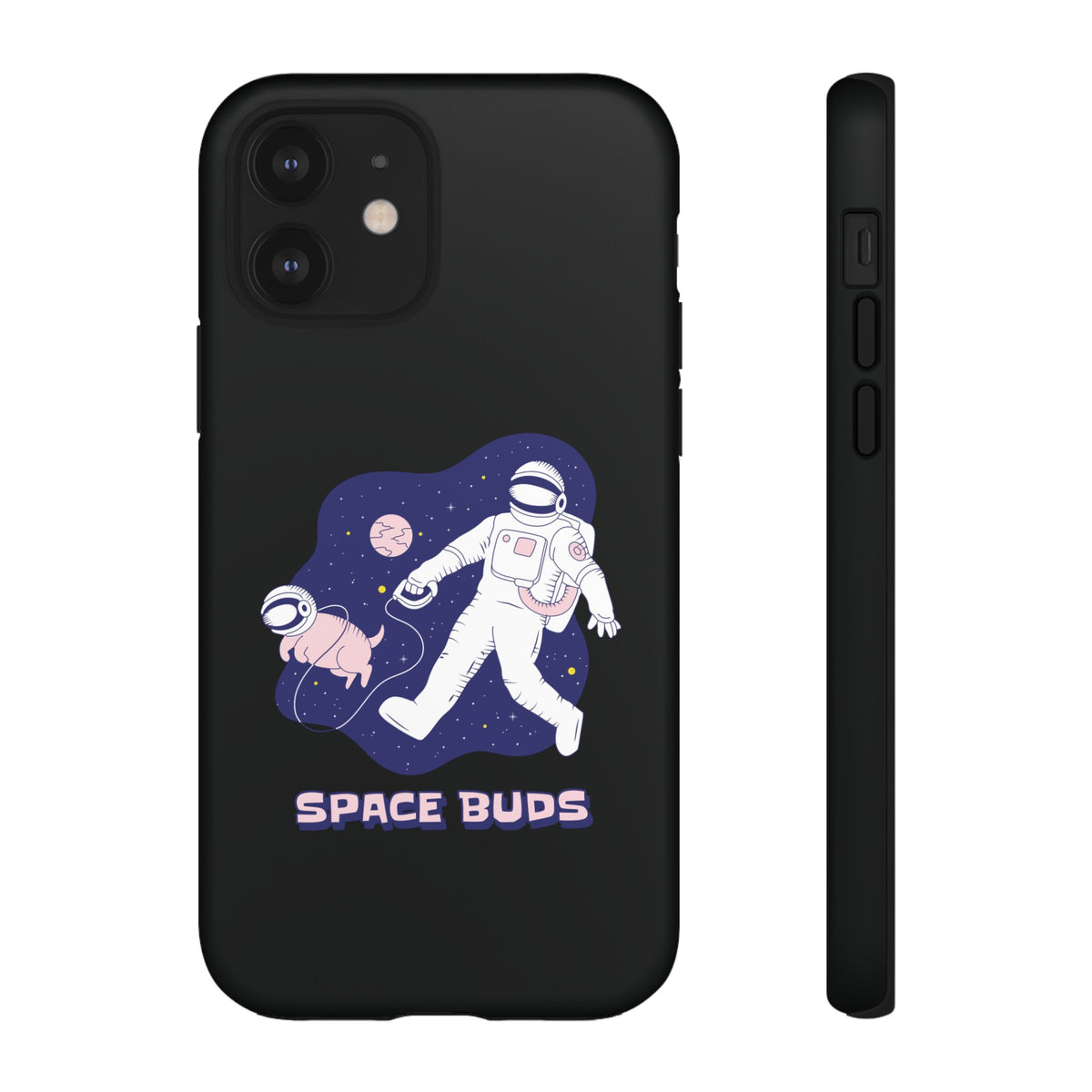 Space Buds iPhone Cases Fun Sci-Fi Astronaut & Dog Covers