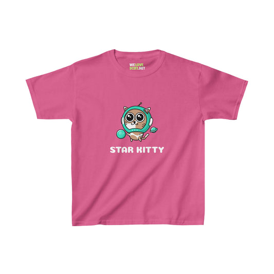 Star Kitty Kids Cat Astronaut Tee Heavy Cotton for Sci-Fi 