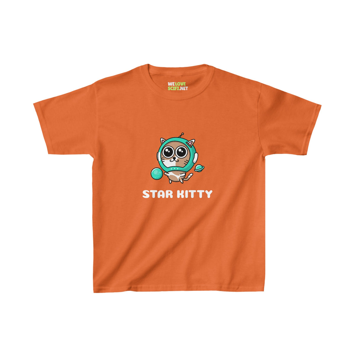 Star Kitty Kids Cat Astronaut Tee Heavy Cotton for Sci-Fi 