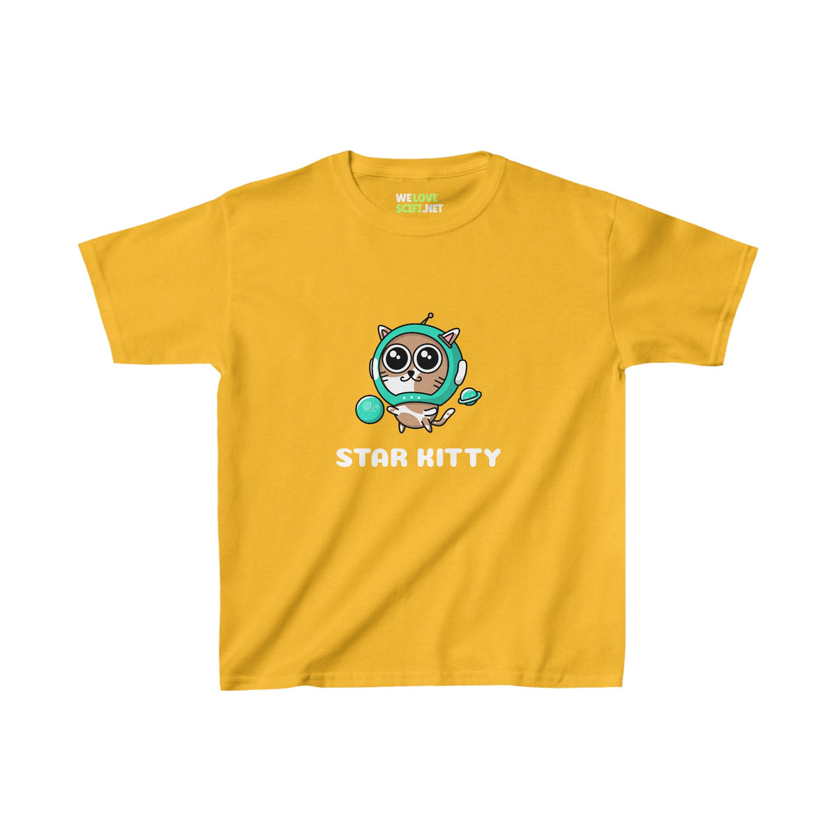 Star Kitty Kids Cat Astronaut Tee Heavy Cotton for Sci-Fi 