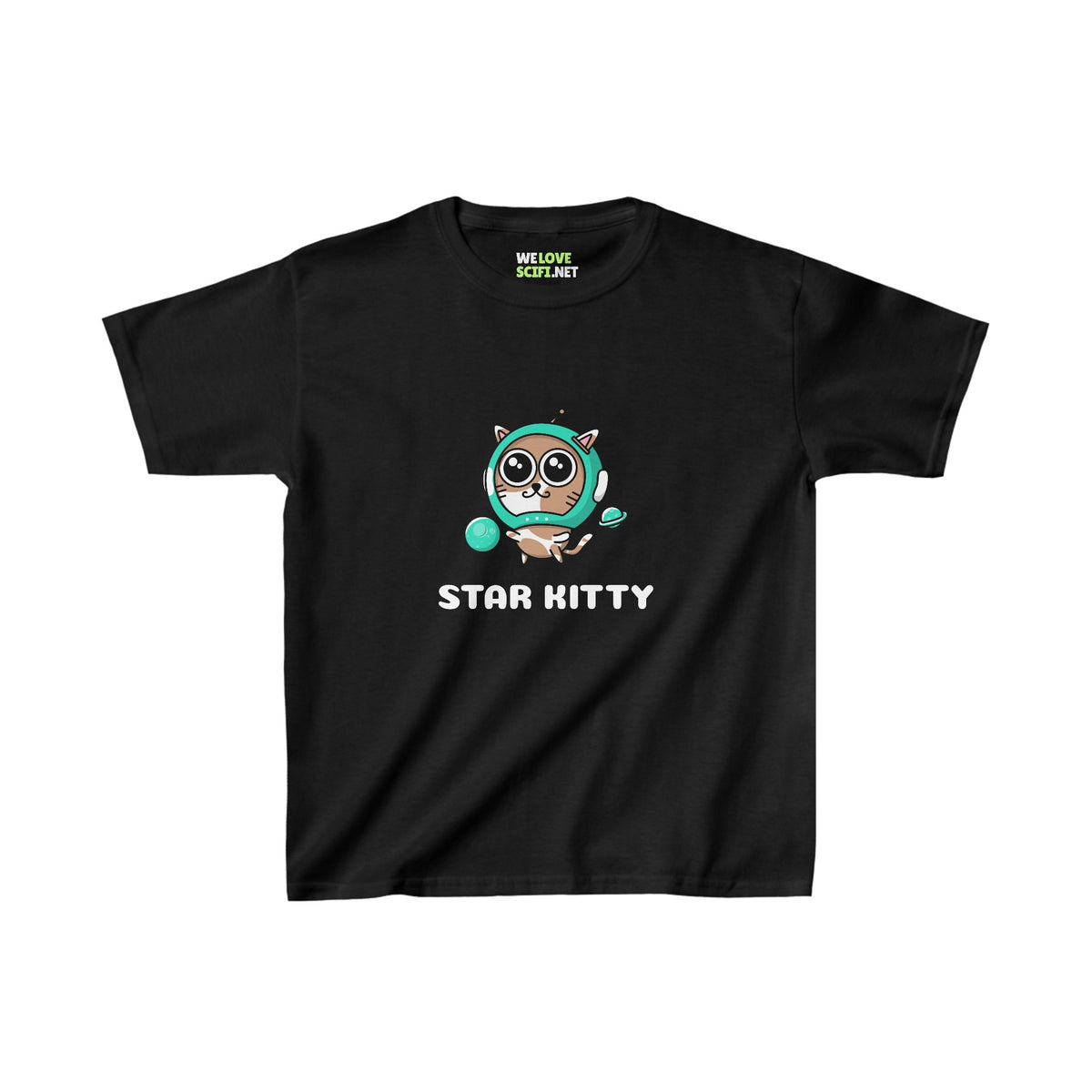 Star Kitty Kids Cat Astronaut Tee Heavy Cotton for Sci-Fi 